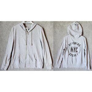 Victoria's Secret NYC Angels Women's Zip Up Hoodie Sequin Bling Spellout Gray L
